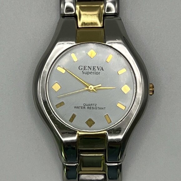 GENEVA Superior Vintage Watch Working Silver Gold White Working - Picture 7 of 8
